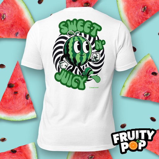 Embroidered Melon Max- Sweet N' Juicy Circle Illusion White Shirt